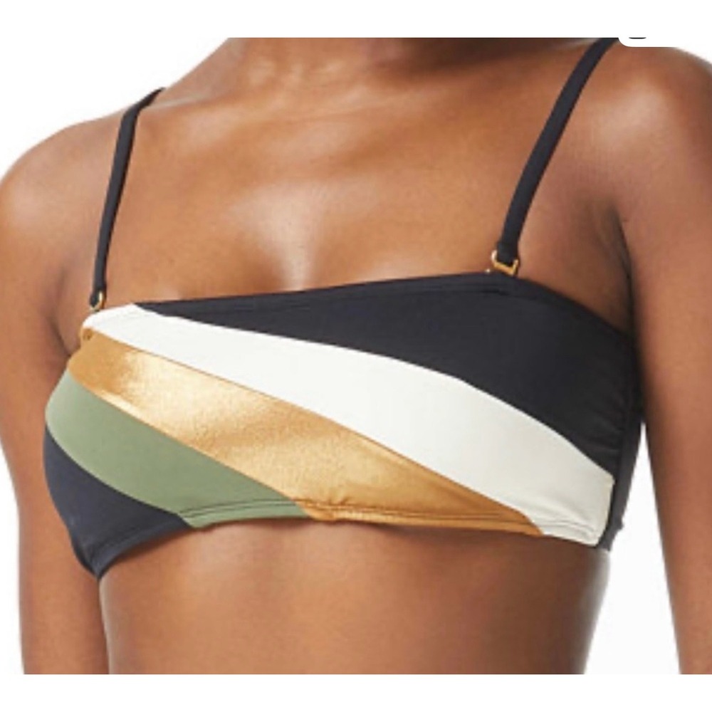 NWT Vince Camuto Gold Shimmer Block Square Neck‎ Bikini Swim Top
